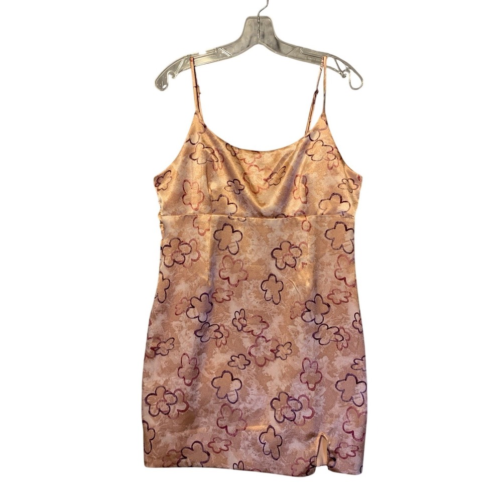 Wild Fable Womens Pink Floral Satin Mini Dress Sleeveless Babydoll Large Y2K